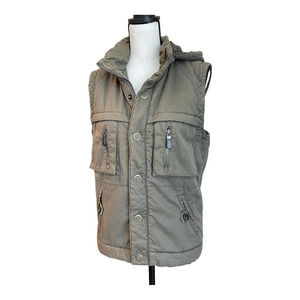 NSF Womens Army Khaki Green Cargo Zip Snap Hooded Vest Sz S